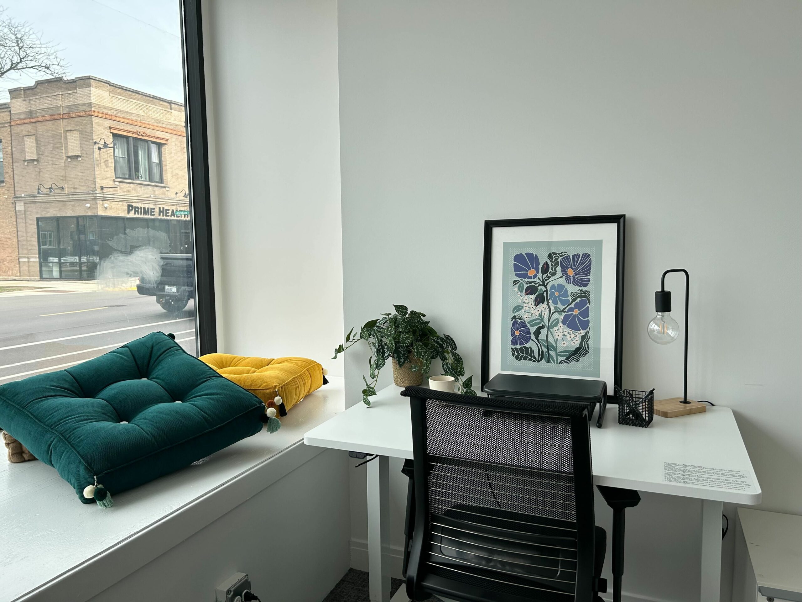 Office spaces for rent with windows at Chicago's Logan Square coworking space.